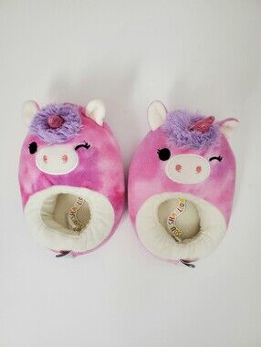 Squishmallows Lola Kids Pink Unicorn Plush Slippers Size 11-12